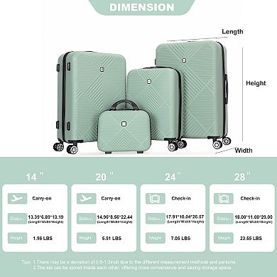 LOVMOR 4piece ABS lightweight suitcase 14 inch makeup box aircraft wheels OLIVE GREEN