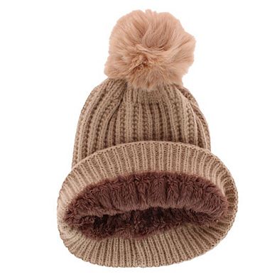 CTM Women's Ribbed Knit Stripe Winter Beanie Hat with Pom
