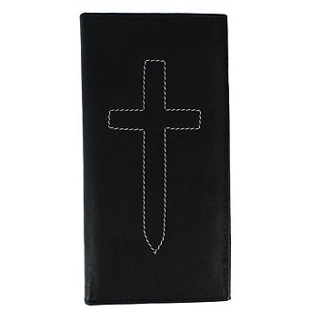 CTM Classic Leather Checkbook Cover with Stitched Cross