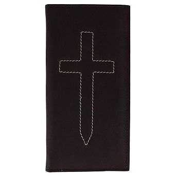 CTM Classic Leather Checkbook Cover with Stitched Cross