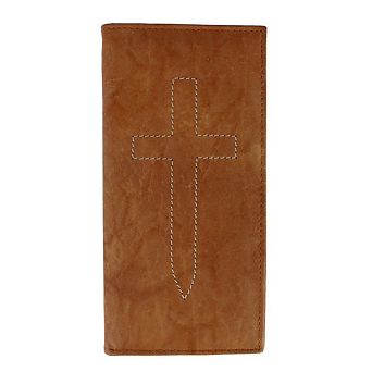CTM Classic Leather Checkbook Cover with Stitched Cross