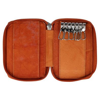 CTM Leather Zip Around Key Case with Card Slot
