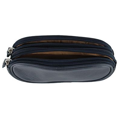 CTM Napa Leather Zip Around Double Eyeglass Case Holder
