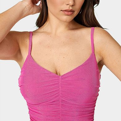 Juniors' bebe Powermesh Ruched Midi Dress