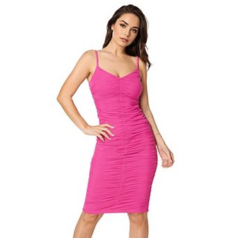 Women's bebe Powermesh Ruched Midi Dress