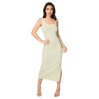 Juniors' bebe Rib Contrast Square Neck Maxi Dress