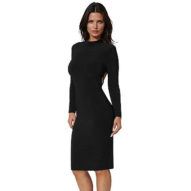 Women's bebe Low Back Long Sleeve Midi Dress