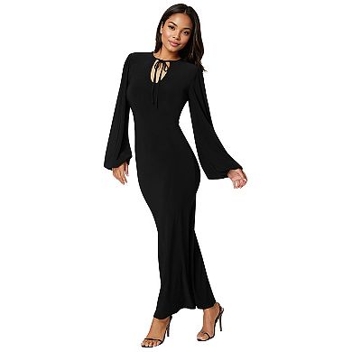 Women's bebe Poet Sleeve Tie Neck Maxi Dress