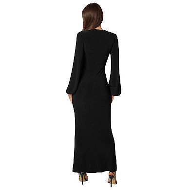 Women's bebe Poet Sleeve Tie Neck Maxi Dress