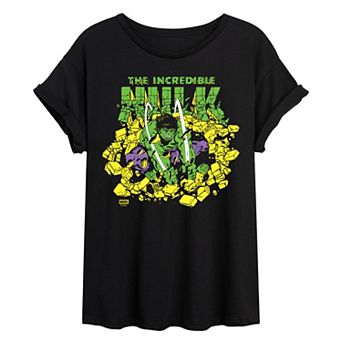 Juniors' Marvel The Incredible Hulk Smash Oversized Tee