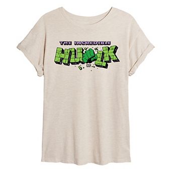 Juniors' Marvel The Incredible Hulk Logo Oversized Tee