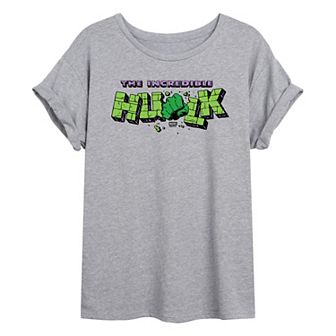 Juniors' Marvel The Incredible Hulk Logo Oversized Tee