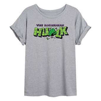 Juniors' Marvel The Incredible Hulk Logo Oversized Tee