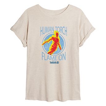 Juniors' Marvel The Fantastic Four Human Torch Flame On Oversized Tee
