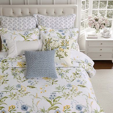 Levtex Home Viviana Blue Flower Embroidered Indoor / Outdoor Decorative Pillow