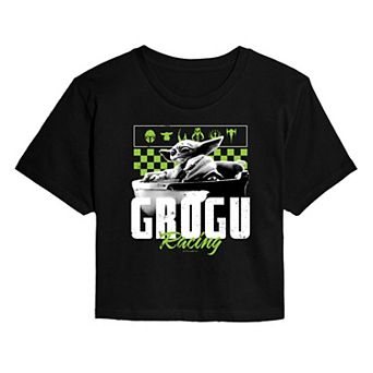 Juniors' Star Wars The Mandalorian Grogu Racing Cropped Tee
