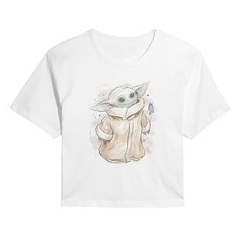 Juniors' Star Wars The Mandalorian Grogu Distressed Cropped Tee