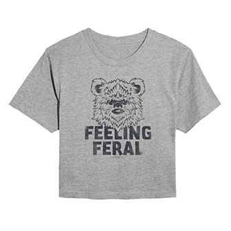 Juniors' Star Wars Feeling Feral Ewok Distressed Cropped Tee