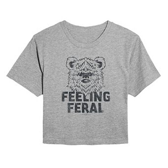Juniors' Star Wars Feeling Feral Ewok Distressed Cropped Tee