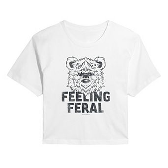 Juniors' Star Wars Feeling Feral Ewok Distressed Cropped Tee