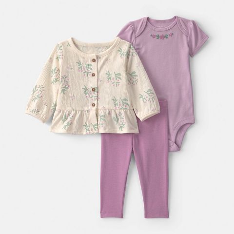 Girl Baby Girl Carter's 3 pc Floral Bodysuit, Top & Legging Set