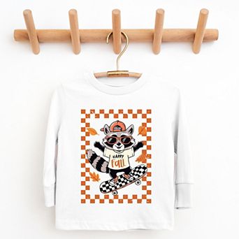 Happy Fall Racoon Skater - Youth Long Sleeve Graphic T-Shirt