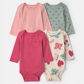 Baby Boy Carter's 4-Pack Long Sleeve Bodysuits with Heart & Butterfly Designs