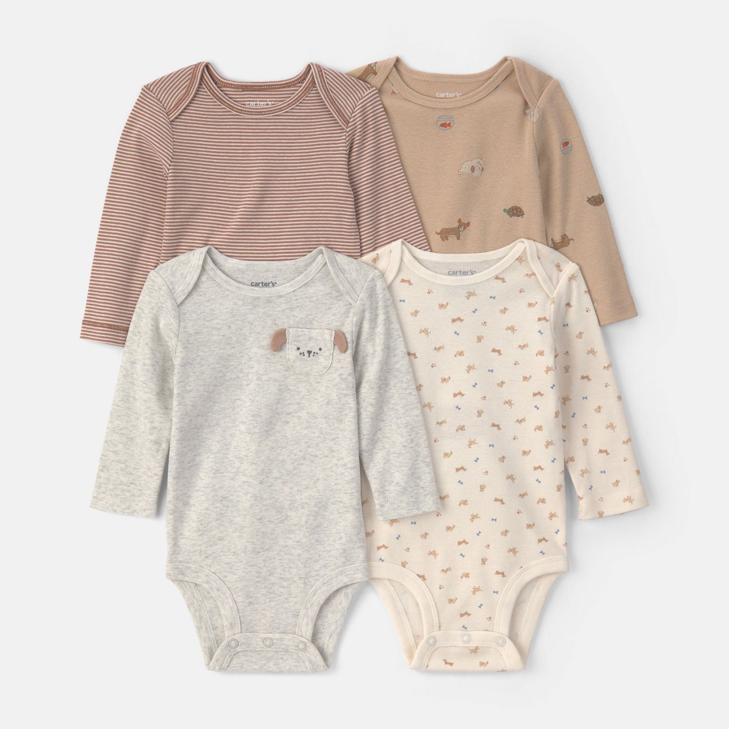 Боди Baby Boy Carter's для детей, длинный рукав, 4 шт., цвет: Dog Stripes — фото 1