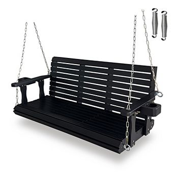 3 Person Outdoor Wood Hanging Swing, Heavy Duty 880 lbs Wood Porch Swing, 5ft