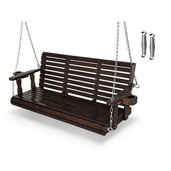 3 Person Outdoor Wood Hanging Swing, Heavy Duty 880 lbs Wood Porch Swing, 5ft