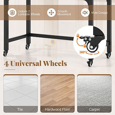 Costway Rolling Computer Desk Metal Frame PC Laptop Table Wood Top Study Workstation