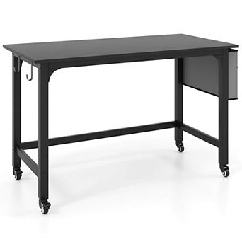 Costway Rolling Computer Desk Metal Frame PC Laptop Table Wood Top Study Workstation