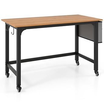 Costway Rolling Computer Desk Metal Frame PC Laptop Table Wood Top Study Workstation