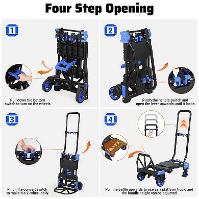 2-in-1 folding heavy-duty handcart with basket, suitable for home warehouse and office handling