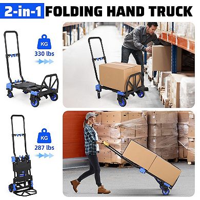 2-in-1 folding heavy-duty handcart with basket, suitable for home warehouse and office handling