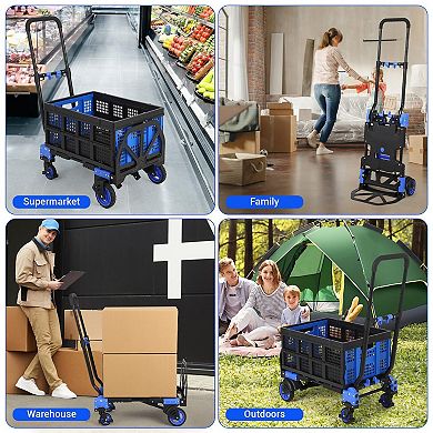 2-in-1 folding heavy-duty handcart with basket, suitable for home warehouse and office handling