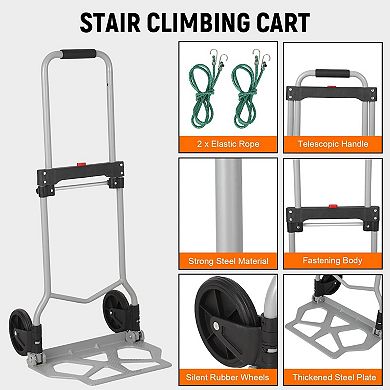 Heavy duty folding handcart with elastic rope, suitable for shopping, travel, and office use