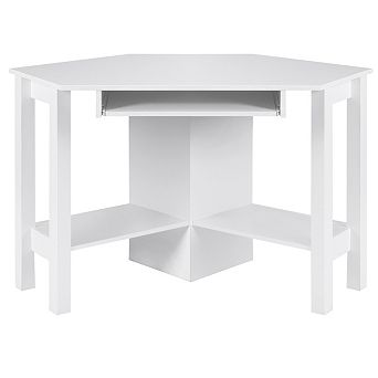 Costway Wooden Corner Desk With Drawer Computer PC Table Study Office Room White