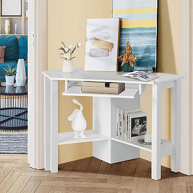 Costway Wooden Corner Desk With Drawer Computer PC Table Study Office Room White