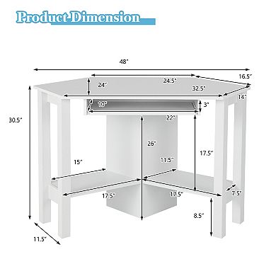 Costway Wooden Corner Desk With Drawer Computer PC Table Study Office Room White