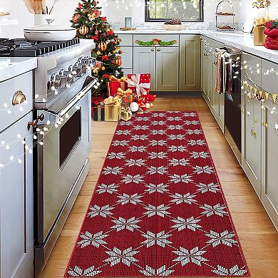 Christmas Area Rug Entryway Runner Machine Washable Rugs Vintage Rugs Low Pile Carpet Xmas Non-Slip