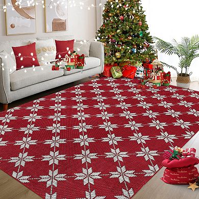 Christmas Area Rug Entryway Runner Machine Washable Rugs Vintage Rugs Low Pile Carpet Xmas Non-Slip