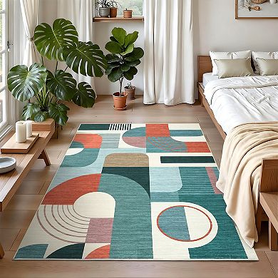 Garvee Modern Geometric Area Rug Machine Washable Low Pile Non Slip Floor Rug for Contemporary Home
