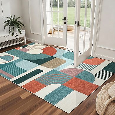 Garvee Modern Geometric Area Rug Machine Washable Low Pile Non Slip Floor Rug for Contemporary Home