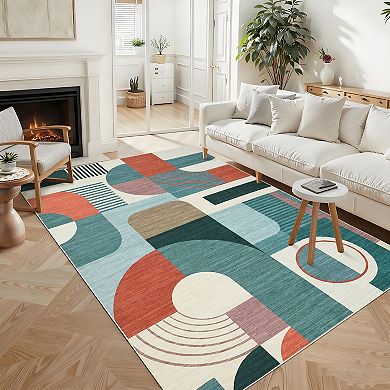 Garvee Modern Geometric Area Rug Machine Washable Low Pile Non Slip Floor Rug for Contemporary Home