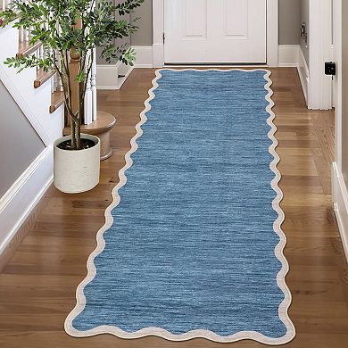 Garvee Solid Area Rug Modern Scalloped Border Design Machine Washable Non Slip for Bedroom Entryway