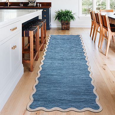 Garvee Solid Area Rug Modern Scalloped Border Design Machine Washable Non Slip for Bedroom Entryway
