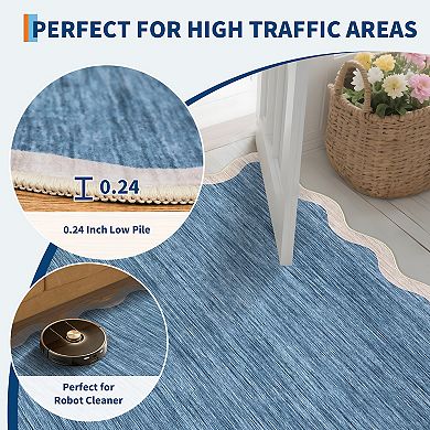 Garvee Solid Area Rug Modern Scalloped Border Design Machine Washable Non Slip for Bedroom Entryway