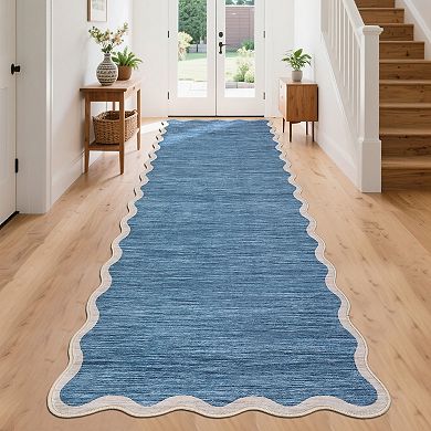 Garvee Solid Area Rug Modern Scalloped Border Design Machine Washable Non Slip for Bedroom Entryway