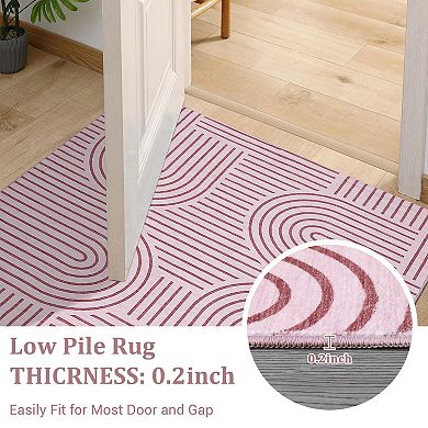 Modern Abstract Geometric Stripe Machine Washable Rug with Non Slip Rubber Backing